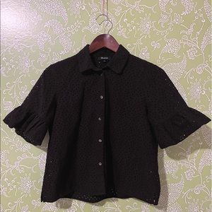 EUC Madewell Black Eyelet Bell Sleeve Shirt (Size Medium)